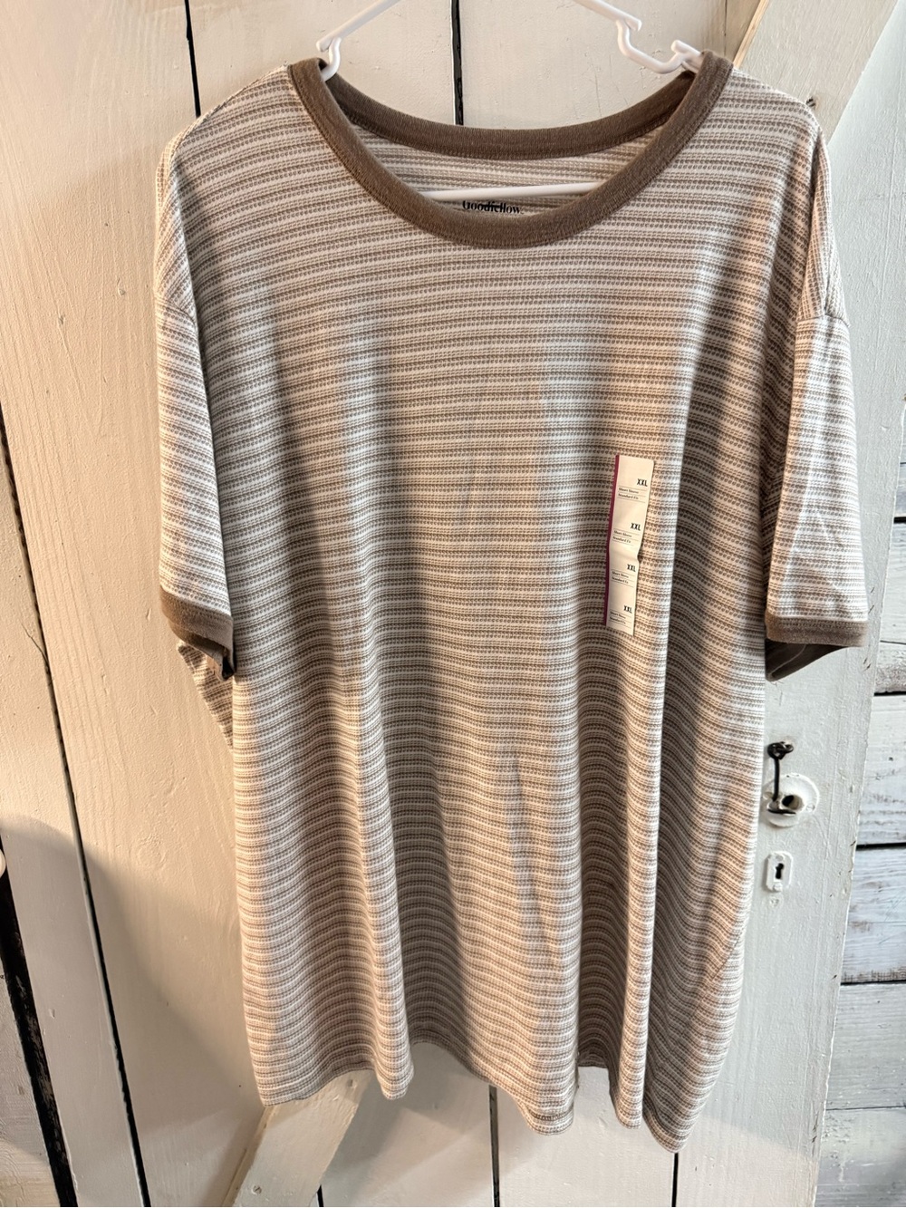 Men's Short-Sleeve Striped Crewneck Shirt - Taupe Trim